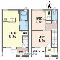 福島県郡山市うねめ町の賃貸テラスハウスの間取り