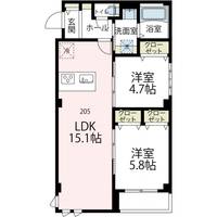 ニューグランデュールⅡ205号室の間取り