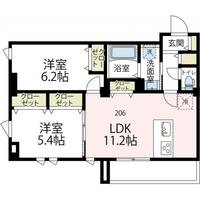 ニューグランデュールⅡ206号室の間取り