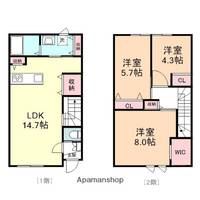 富山県富山市手屋3丁目の賃貸テラスハウスの間取り