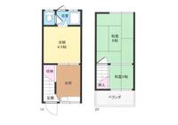 大阪府四條畷市江瀬美町の賃貸テラスハウスの間取り