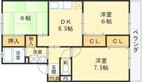 大阪府寝屋川市葛原2丁目の賃貸アパートの間取り