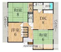 奈良県天理市川原城町の賃貸マンションの間取り