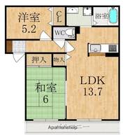 奈良県天理市中町の賃貸アパートの間取り