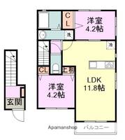 福岡県糟屋郡須惠町大字旅石の賃貸アパートの間取り