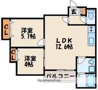 福岡県福岡市南区高木2丁目の賃貸アパートの間取り
