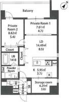 福岡県福岡市博多区住吉4(マンション)の賃貸物件の間取り