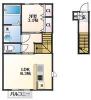 宮城県仙台市青葉区宮町1(アパート)の賃貸物件の間取り