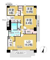 福岡県福岡市中央区六本松3(マンション)の賃貸物件の間取り