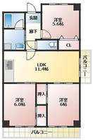 高知県高知市日の出町(マンション)の賃貸物件の間取り