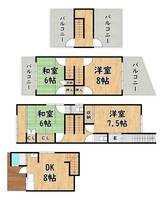 大阪府大阪市東住吉区田辺2(一戸建)の賃貸物件の間取り