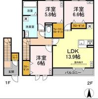 愛知県日進市竹の山2(アパート)の賃貸物件の間取り