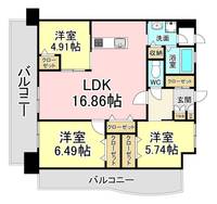 福岡県北九州市若松区小敷ひびきの1(マンション)の賃貸物件の間取り