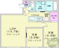 北海道札幌市白石区本郷通12丁目北(マンション)の賃貸物件の間取り