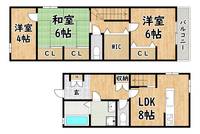 大阪府大阪市東住吉区湯里5(一戸建)の賃貸物件の間取り