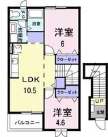 茨城県土浦市おおつ野6(アパート)の賃貸物件の間取り