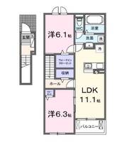 高知県香南市野市町西野(アパート)の賃貸物件の間取り