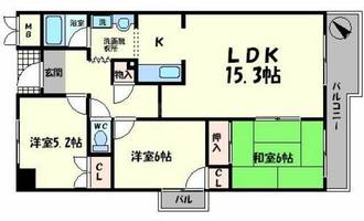 大阪府吹田市山田西1丁目(マンション)の賃貸物件の間取り