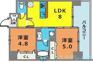エステムコート神戸ハーバーランド前Vアクア401の間取り
