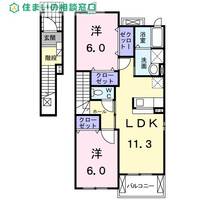 愛知県岡崎市坂左右町字堤下(アパート)の賃貸物件の間取り