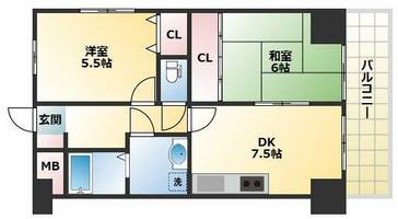 大阪府大阪市東住吉区鷹合1丁目(マンション)の賃貸物件の間取り