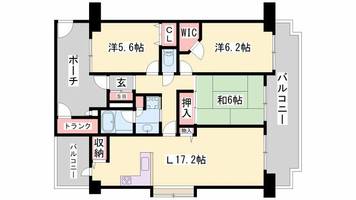 兵庫県姫路市広畑区吾妻町3丁目(マンション)の賃貸物件の間取り