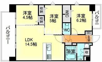 福岡県福岡市東区箱崎1丁目(マンション)の賃貸物件の間取り