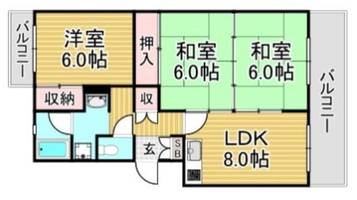 福岡県大野城市中央2丁目(マンション)の賃貸物件の間取り