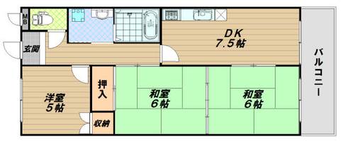 兵庫県明石市野々上1丁目(マンション)の賃貸物件の間取り