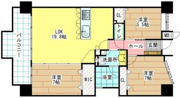 福岡県北九州市門司区高田1丁目(マンション)の賃貸物件の間取り
