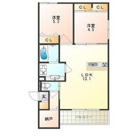 大阪府大東市北条1丁目(アパート)の賃貸物件の間取り