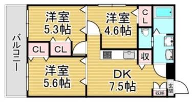 福岡県春日市小倉6丁目(マンション)の賃貸物件の間取り