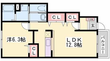 兵庫県姫路市広畑区則直(アパート)の賃貸物件の間取り