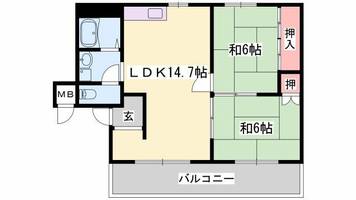 モアークレスト飾磨2-Bの間取り