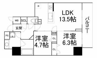 大阪府大阪市阿倍野区三明町2丁目(マンション)の賃貸物件101の間取り