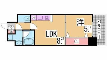 兵庫県神戸市兵庫区三川口町1丁目(マンション)の賃貸物件の間取り