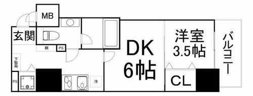 大阪府大阪市中央区博労町1丁目(マンション)の賃貸物件の間取り