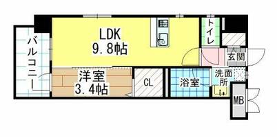 福岡県北九州市小倉北区馬借1丁目(マンション)の賃貸物件の間取り