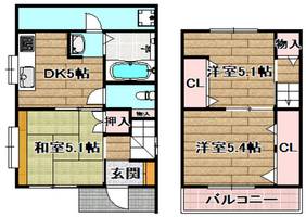 大阪府高槻市城南町3丁目(一戸建)の賃貸物件1の間取り