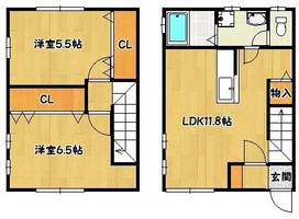 兵庫県神戸市兵庫区菊水町5丁目(テラスハウス)の賃貸物件の間取り