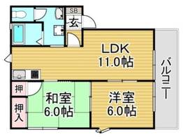 福岡県大野城市瓦田1丁目(アパート)の賃貸物件の間取り