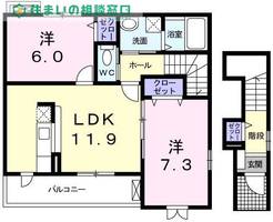 愛知県西尾市平坂町家下(アパート)の賃貸物件の間取り