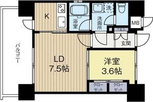 福岡県福岡市博多区千代1丁目(マンション)の賃貸物件の間取り