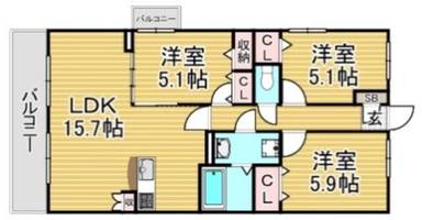 福岡県大野城市上大利3丁目(マンション)の賃貸物件の間取り