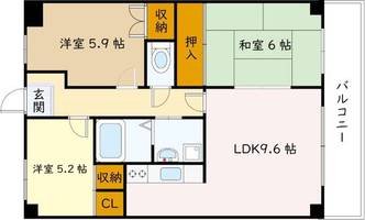 大阪府豊中市野田町(マンション)の賃貸物件の間取り