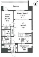 福岡県福岡市博多区住吉4丁目(マンション)の賃貸物件の間取り
