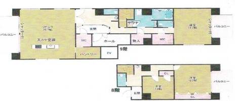 レーヴ文の里レジデンス (メゾネットタイプのオーナールーム仕様)の間取り