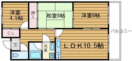 大阪府吹田市五月が丘東(マンション)の賃貸物件の間取り