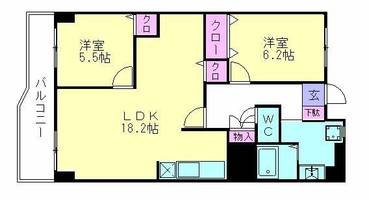 福岡県福岡市中央区草香江2丁目(マンション)の賃貸物件の間取り