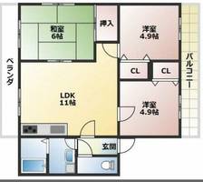 大阪府交野市私部4丁目(マンション)の賃貸物件の間取り